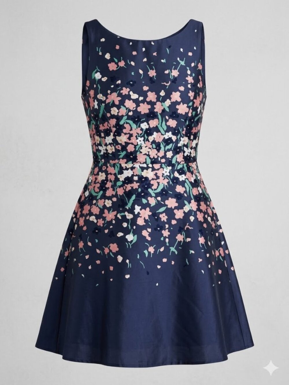 LOFT Petite Navy Pink Floral Sleeveless Fit n Flare V-Back Lined  Dress 3671